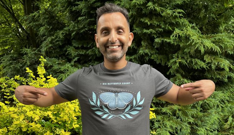 Dr Amir Khan in a Big Butterfly Count t-shirt