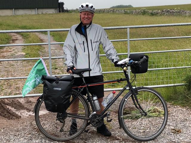 Simon Saville at Westbury Beacons on his Bike for Butterflies Challenge