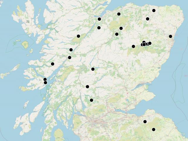 Map of Large Red-belted Clearwing distribution in Scotland